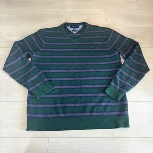 Tommy Hilfiger Sweater V Neck Stripped Knit Mens XXL Cotton Cashmere Blend